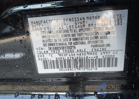 2024 Nissan Sentra Sv Xtronic Cvt z USA, uszkodzony, nr VIN 3N1AB8CV9RY290278